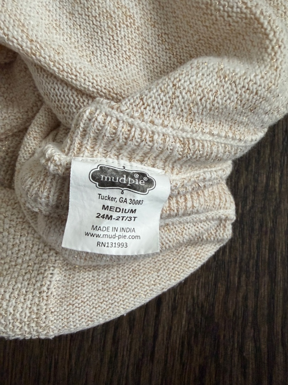 Girls Mud Pie Cream / Gold Knit Hooded Pullover Sweater - size 24M- 2T / 3T - Picture 9 of 9